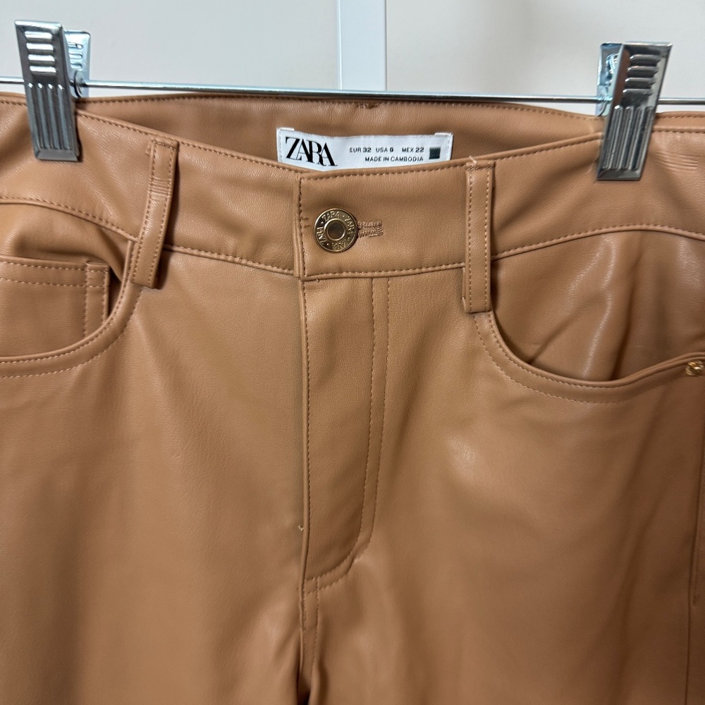 Zara‎ Faux Leather Wide Leg Pants whisky size 0 - Picture 4 of 6